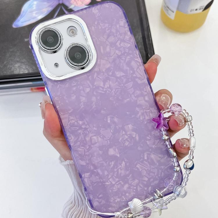 Plating Glitter Texture Chain Wristband TPU Phone Case with Lens Film, For iPhone 14