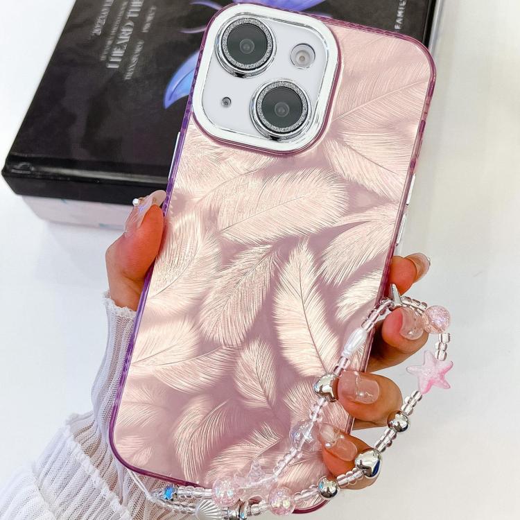 Plating Glitter Texture Chain Wristband TPU Phone Case with Lens Film, For iPhone 14