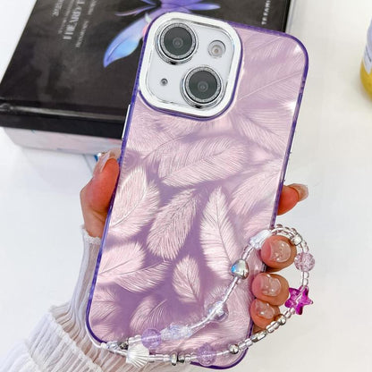 Plating Glitter Texture Chain Wristband TPU Phone Case with Lens Film, For iPhone 14