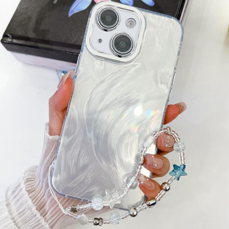 Plating Glitter Texture Chain Wristband TPU Phone Case with Lens Film, For iPhone 14