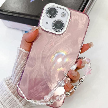 Plating Glitter Texture Chain Wristband TPU Phone Case with Lens Film, For iPhone 14