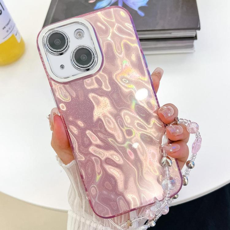 Plating Glitter Texture Chain Wristband TPU Phone Case with Lens Film, For iPhone 14