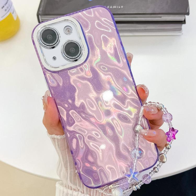Plating Glitter Texture Chain Wristband TPU Phone Case with Lens Film, For iPhone 14