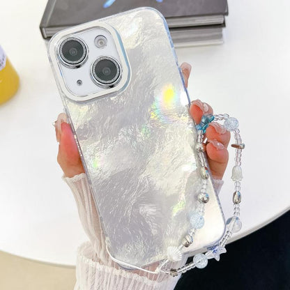 Plating Glitter Texture Chain Wristband TPU Phone Case with Lens Film, For iPhone 14