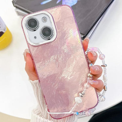 Plating Glitter Texture Chain Wristband TPU Phone Case with Lens Film, For iPhone 14