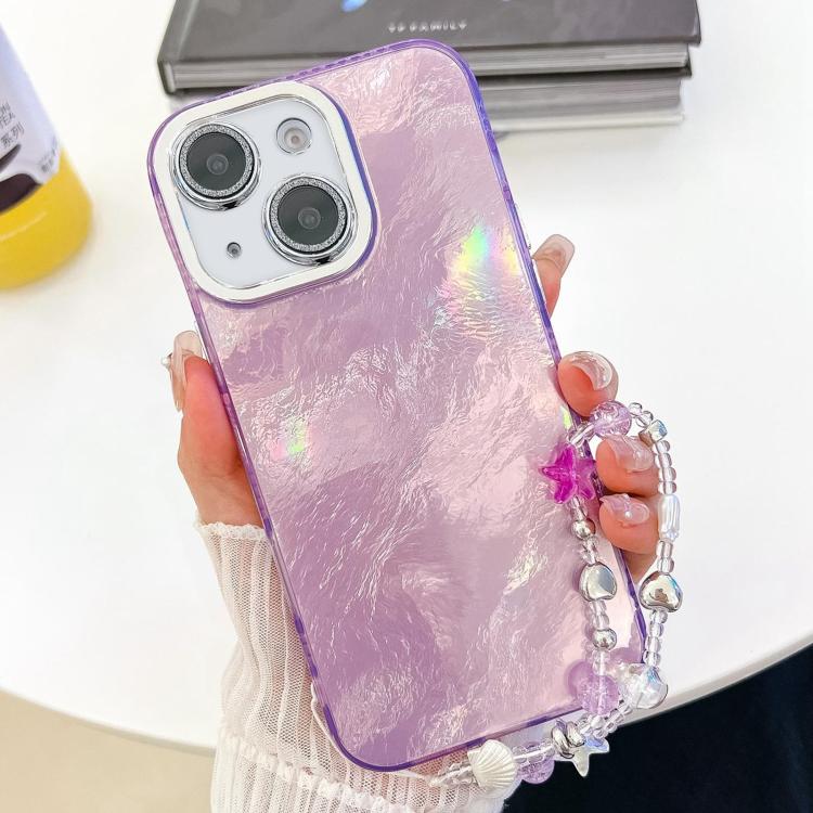 Plating Glitter Texture Chain Wristband TPU Phone Case with Lens Film, For iPhone 14