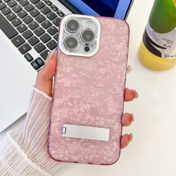 Plating Glitter Texture Fold Holder TPU Phone Case with Lens Film, For iPhone 16 Pro Max