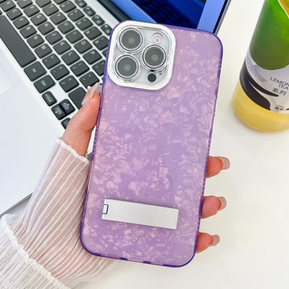 Plating Glitter Texture Fold Holder TPU Phone Case with Lens Film, For iPhone 16 Pro Max