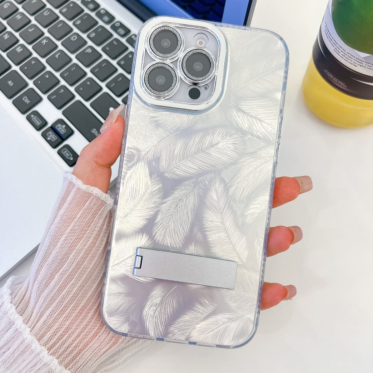 Plating Glitter Texture Fold Holder TPU Phone Case with Lens Film, For iPhone 16 Pro Max