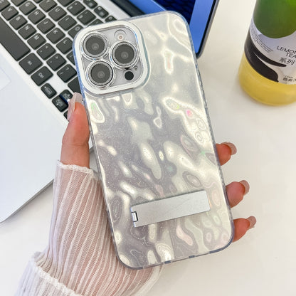 Plating Glitter Texture Fold Holder TPU Phone Case with Lens Film, For iPhone 16 Pro Max