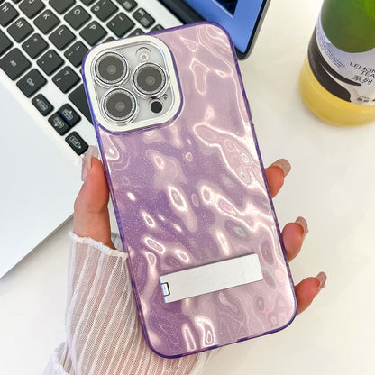 Plating Glitter Texture Fold Holder TPU Phone Case with Lens Film, For iPhone 16 Pro Max