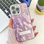 Plating Glitter Texture Fold Holder TPU Phone Case with Lens Film, For iPhone 16 Pro Max