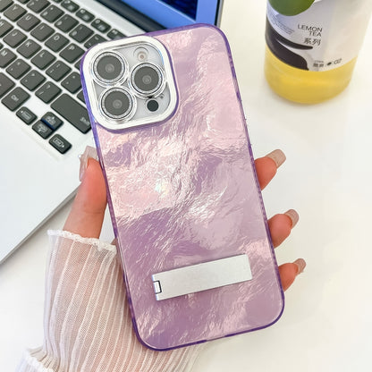 Plating Glitter Texture Fold Holder TPU Phone Case with Lens Film, For iPhone 16 Pro Max