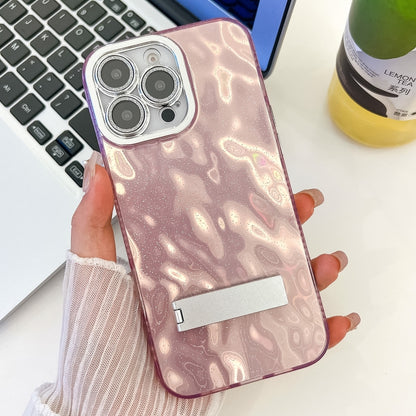 Plating Glitter Texture Fold Holder TPU Phone Case with Lens Film, For iPhone 16 Pro