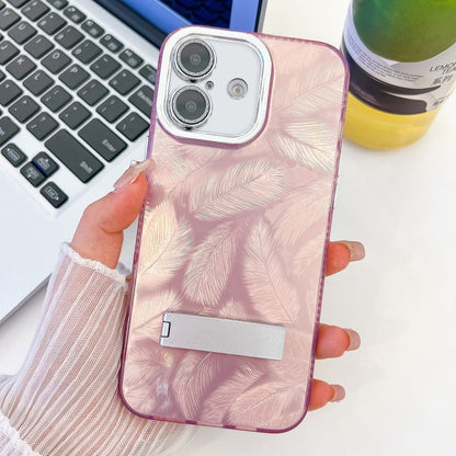 Plating Glitter Texture Fold Holder TPU Phone Case with Lens Film, For iPhone 16 Plus