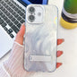 Plating Glitter Texture Fold Holder TPU Phone Case with Lens Film, For iPhone 16 Plus
