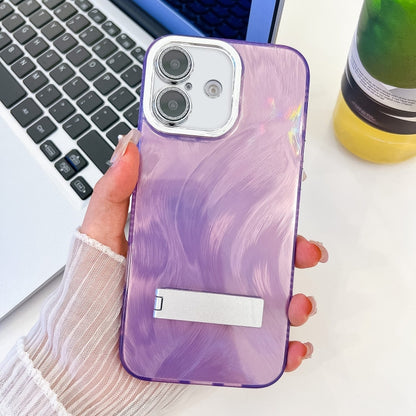 Plating Glitter Texture Fold Holder TPU Phone Case with Lens Film, For iPhone 16 Plus