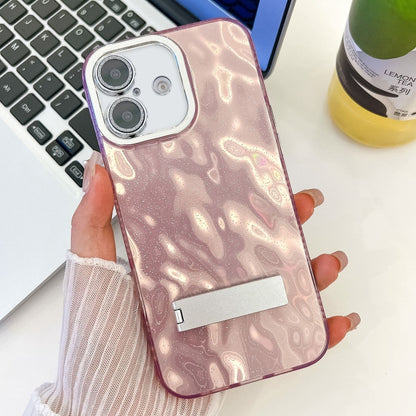Plating Glitter Texture Fold Holder TPU Phone Case with Lens Film, For iPhone 16 Plus