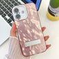 Plating Glitter Texture Fold Holder TPU Phone Case with Lens Film, For iPhone 16 Plus
