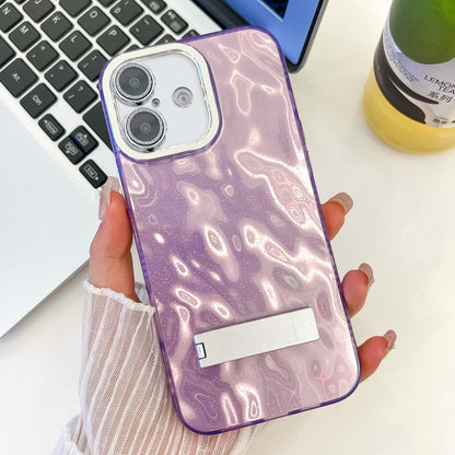 Plating Glitter Texture Fold Holder TPU Phone Case with Lens Film, For iPhone 16 Plus