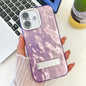 Plating Glitter Texture Fold Holder TPU Phone Case with Lens Film, For iPhone 16 Plus