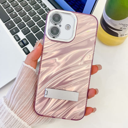 Plating Glitter Texture Fold Holder TPU Phone Case with Lens Film, For iPhone 16