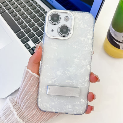 Plating Glitter Texture Fold Holder TPU Phone Case with Lens Film, For iPhone 14