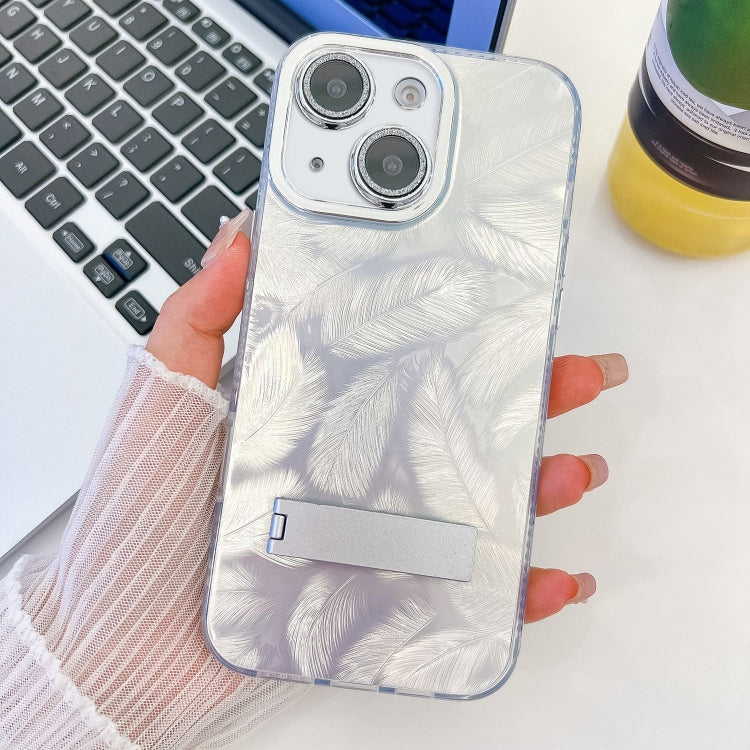 Plating Glitter Texture Fold Holder TPU Phone Case with Lens Film, For iPhone 14