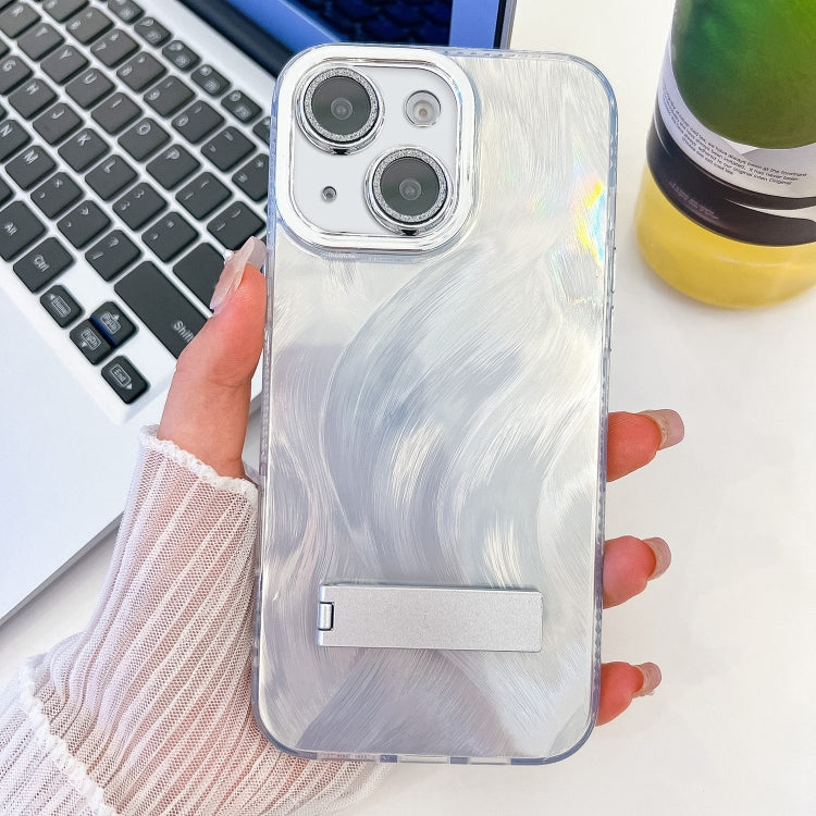 Plating Glitter Texture Fold Holder TPU Phone Case with Lens Film, For iPhone 14
