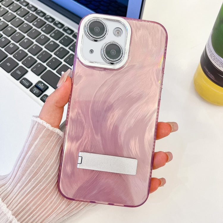 Plating Glitter Texture Fold Holder TPU Phone Case with Lens Film, For iPhone 14