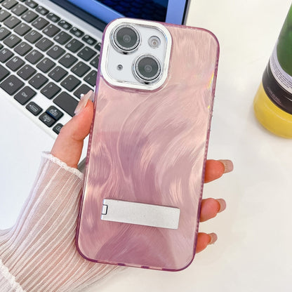 Plating Glitter Texture Fold Holder TPU Phone Case with Lens Film, For iPhone 14