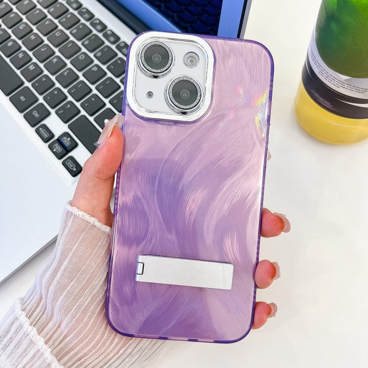Plating Glitter Texture Fold Holder TPU Phone Case with Lens Film, For iPhone 14