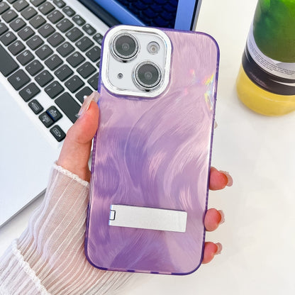 Plating Glitter Texture Fold Holder TPU Phone Case with Lens Film, For iPhone 14