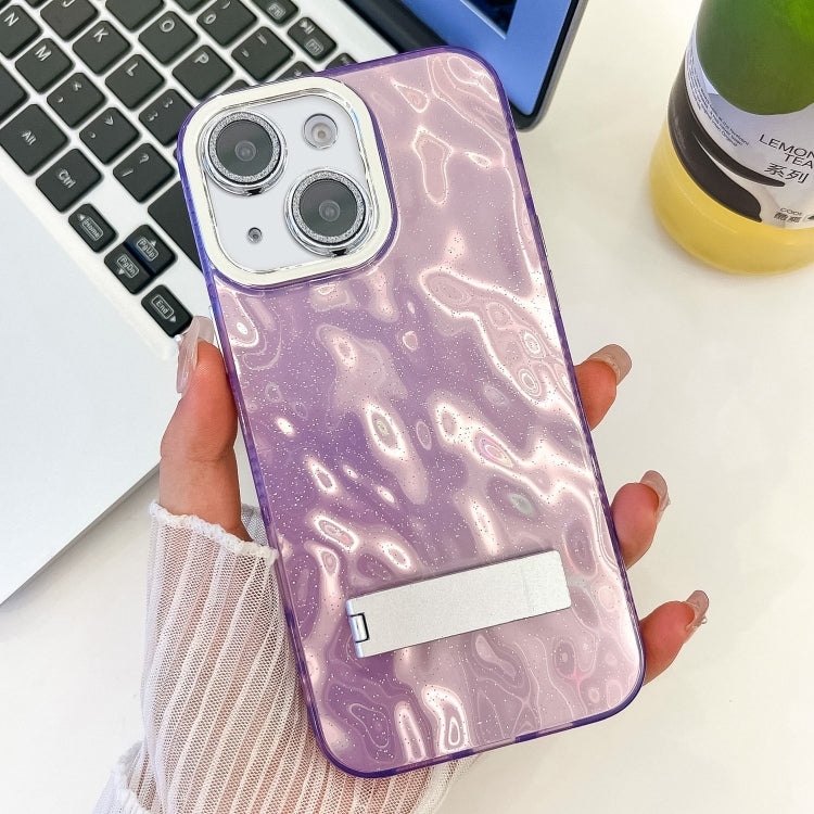 Plating Glitter Texture Fold Holder TPU Phone Case with Lens Film, For iPhone 14