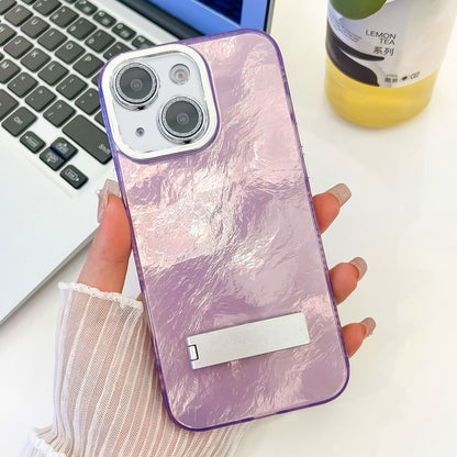 Plating Glitter Texture Fold Holder TPU Phone Case with Lens Film, For iPhone 14
