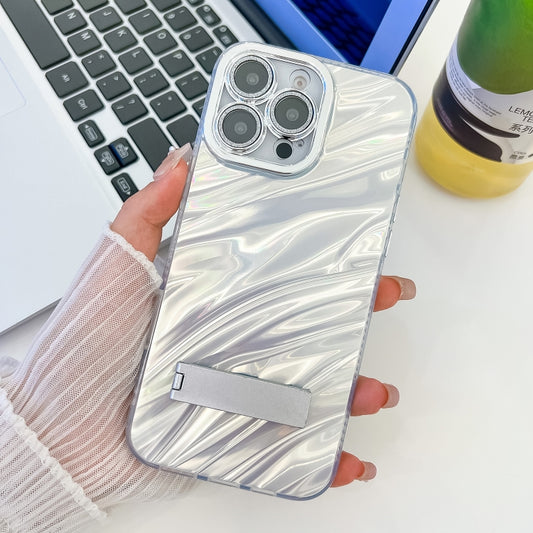 Plating Glitter Texture Fold Holder TPU Phone Case with Lens Film, For iPhone 14 Pro Max