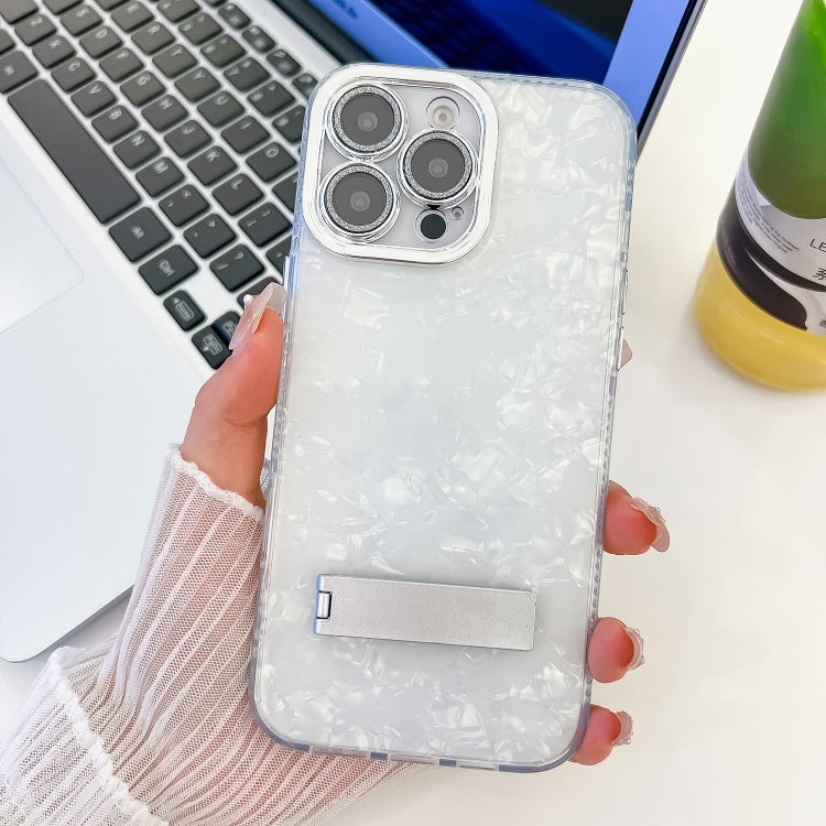Plating Glitter Texture Fold Holder TPU Phone Case with Lens Film, For iPhone 14 Pro Max