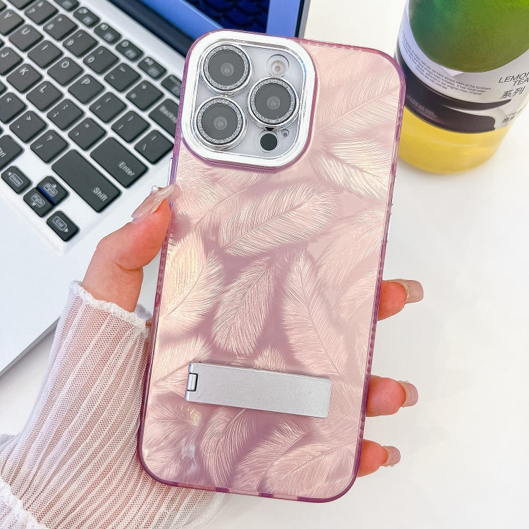 Plating Glitter Texture Fold Holder TPU Phone Case with Lens Film, For iPhone 14 Pro Max