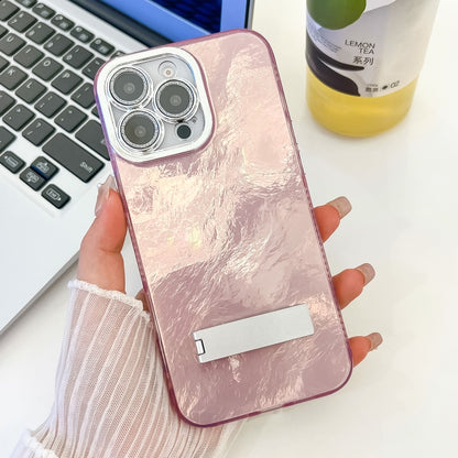 Plating Glitter Texture Fold Holder TPU Phone Case with Lens Film, For iPhone 14 Pro Max