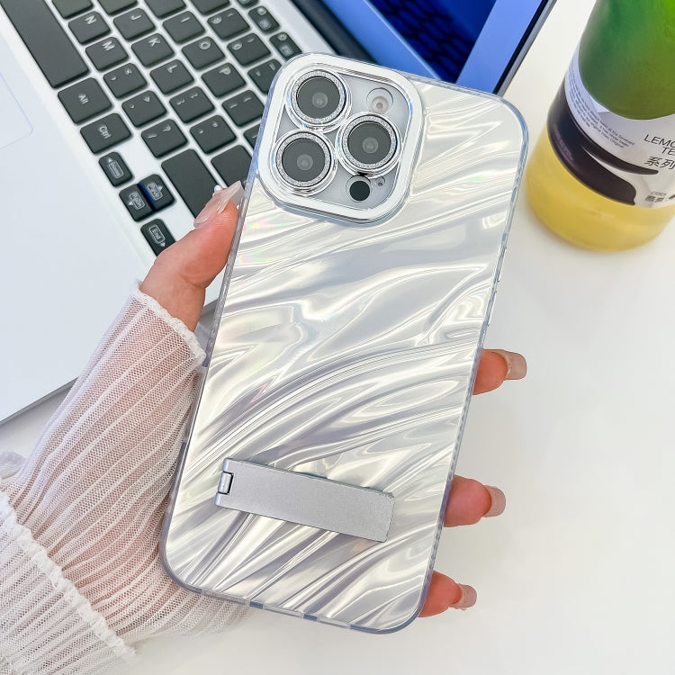 Plating Glitter Texture Fold Holder TPU Phone Case with Lens Film, For iPhone 13 Pro Max