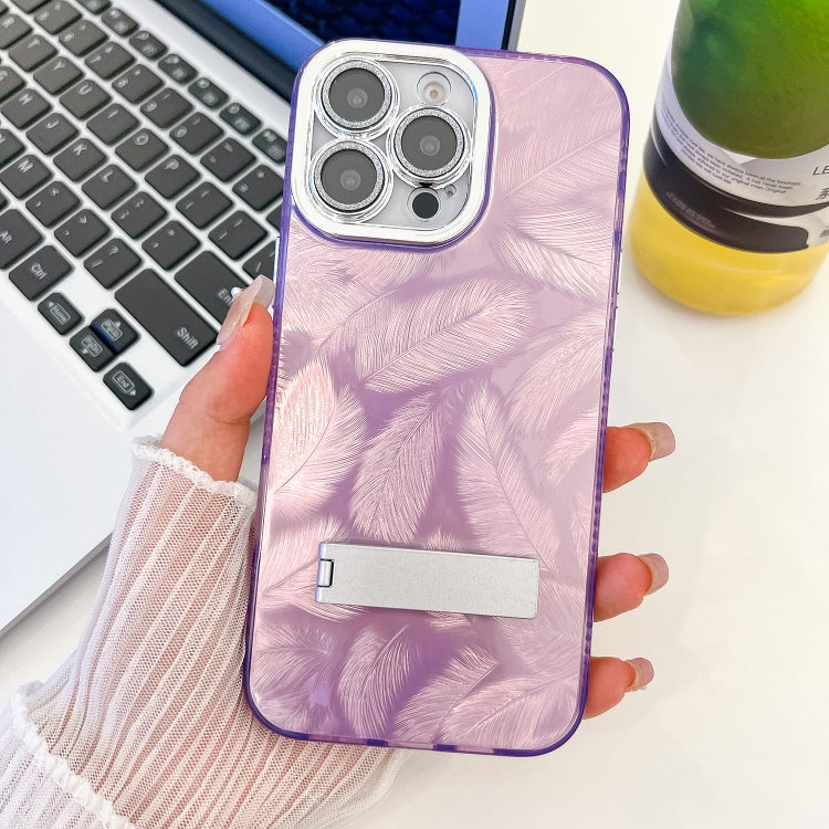 Plating Glitter Texture Fold Holder TPU Phone Case with Lens Film, For iPhone 13 Pro Max