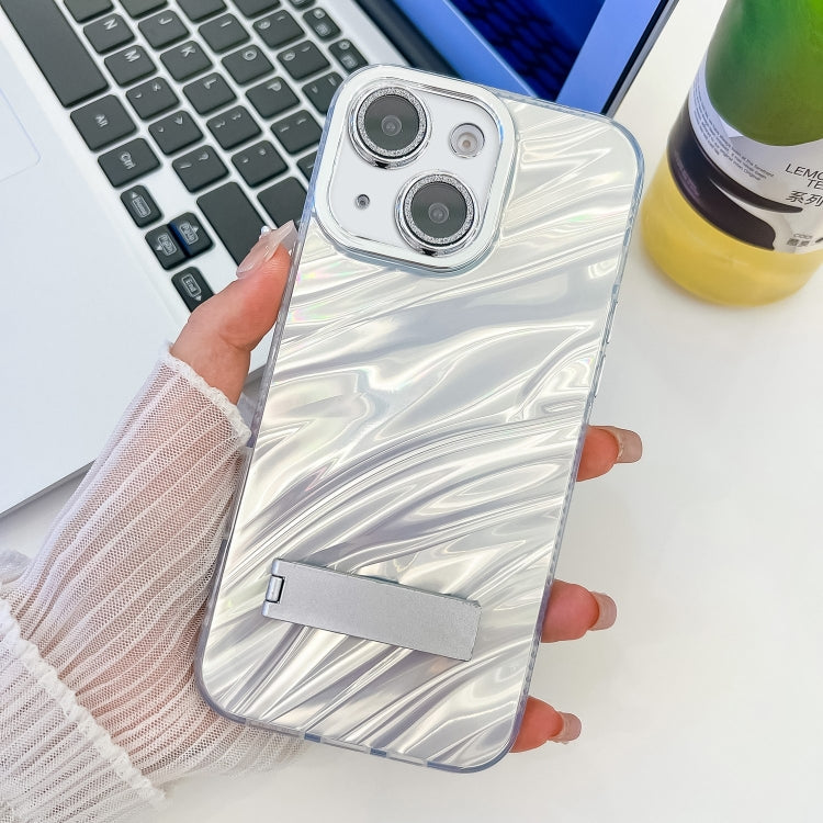 Plating Glitter Texture Fold Holder TPU Phone Case with Lens Film, For iPhone 13