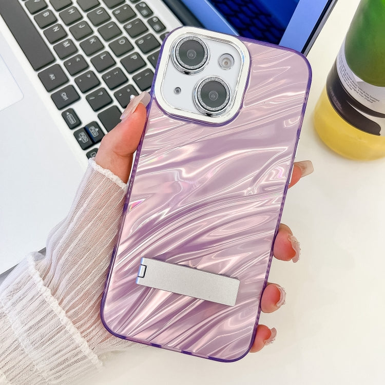 Plating Glitter Texture Fold Holder TPU Phone Case with Lens Film, For iPhone 13