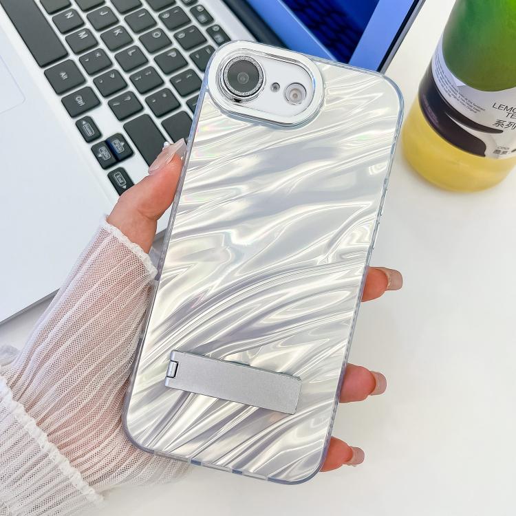 Plating Glitter Texture Fold Holder TPU Phone Case with Lens Film, For iPhone 17e / 16e