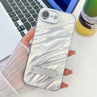 Plating Glitter Texture Fold Holder TPU Phone Case with Lens Film, For iPhone 17e / 16e
