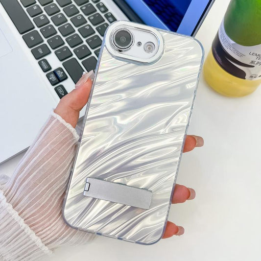 Plating Glitter Texture Fold Holder TPU Phone Case with Lens Film, For iPhone 17e / 16e
