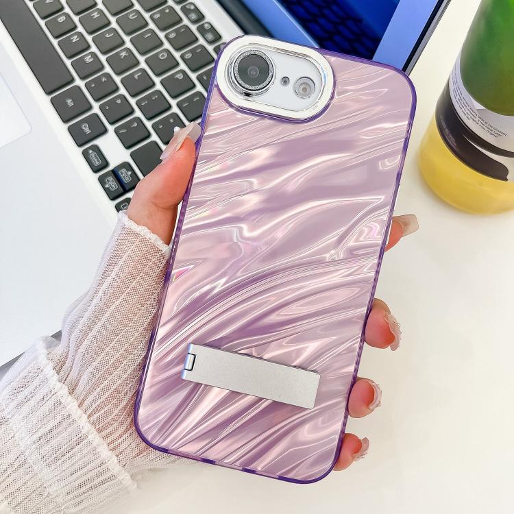 Plating Glitter Texture Fold Holder TPU Phone Case with Lens Film, For iPhone 17e / 16e