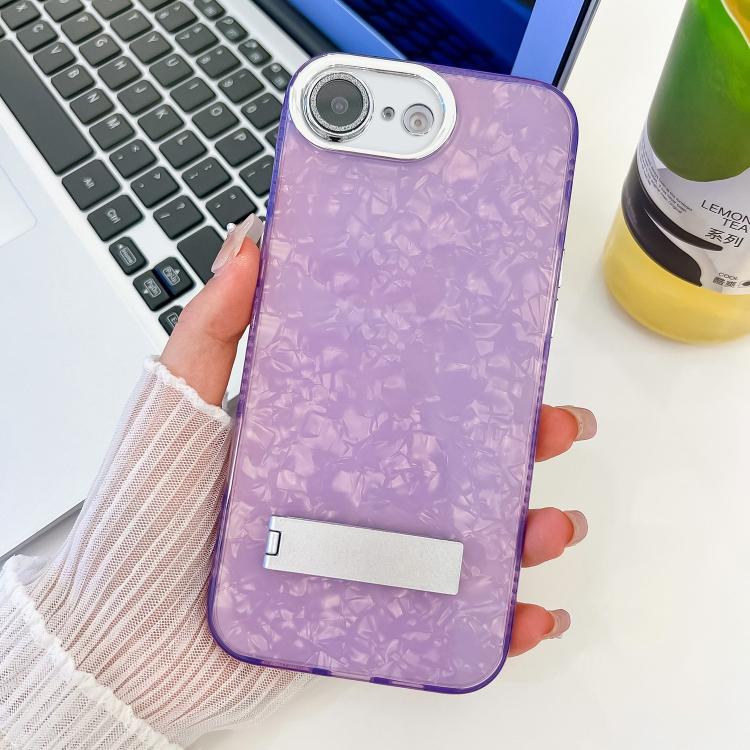 Plating Glitter Texture Fold Holder TPU Phone Case with Lens Film, For iPhone 17e / 16e