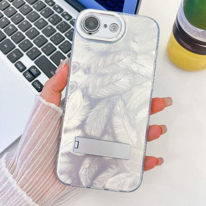 Plating Glitter Texture Fold Holder TPU Phone Case with Lens Film, For iPhone 17e / 16e