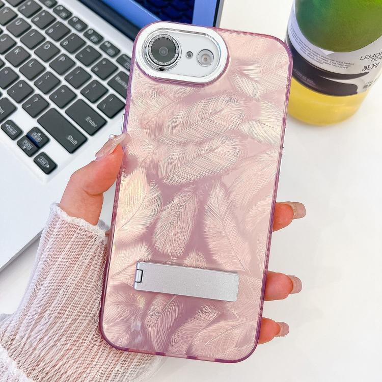 Plating Glitter Texture Fold Holder TPU Phone Case with Lens Film, For iPhone 17e / 16e